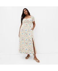 City Chic Women's Abbie Short Sleeve Bouquet Print Maxi Dress