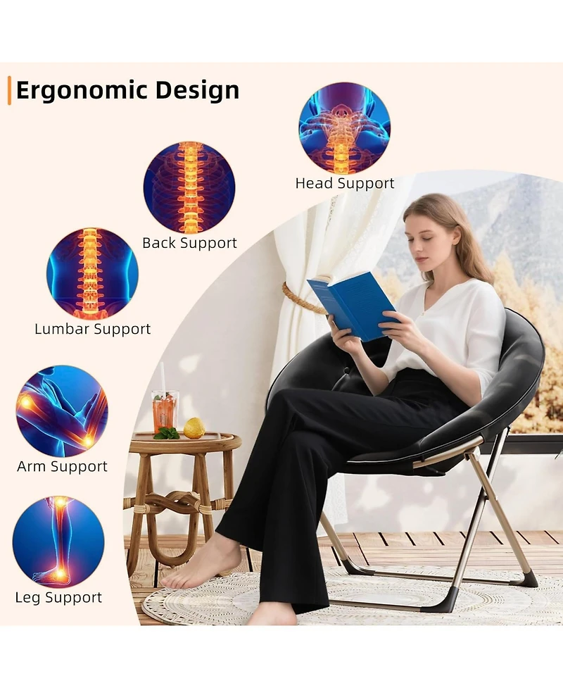 gaomon Oversized Faux Fur Foldable Saucer Chair with Sturdy Metal Frame, Comfy Lounge Chair for Adults