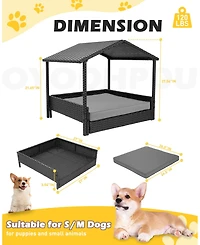 Ltmate Hand-Woven Rattan 2-in-1 Pet House & Elevated Bed with Removable Covers