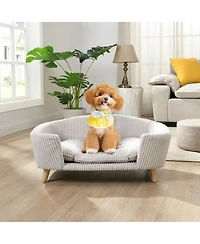 6thdruple Corduroy Dog Sofa with Rubber Wood Legs for Small Breeds