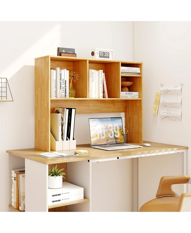 Sugift Computer Desktop Bookcase with 4 Cubbies and Open Back Compartment