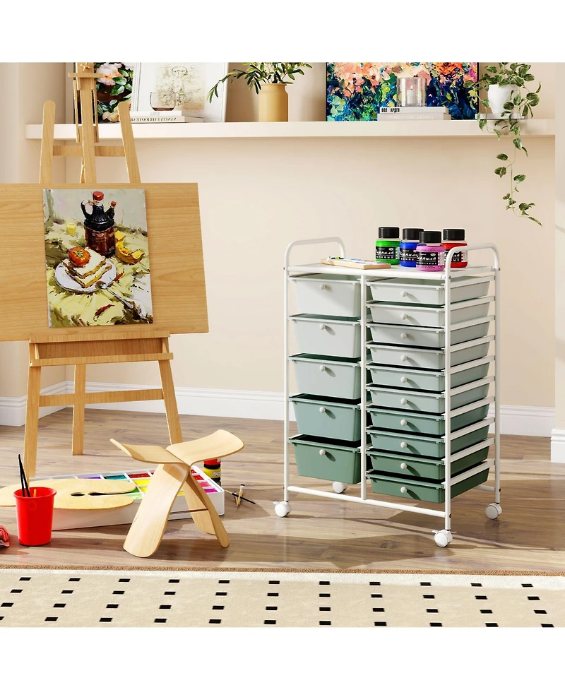 Sugift Fifteen Drawer Utility Rolling Storage Cart for Multi Use