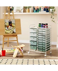Sugift Fifteen Drawer Utility Rolling Storage Cart for Multi Use