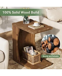 Tribesigns C-Shaped End Table for Living Room Set of 2, Solid Wood Narrow Skinny Side Table, Farmhouse Bedside Nightstand