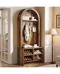 Tribesigns 70.87“ H Hall Tree with Bench and Shoe Storage, Arched Coat Rack with 4 Hooks and 4 Cubbies, Entryway Bench