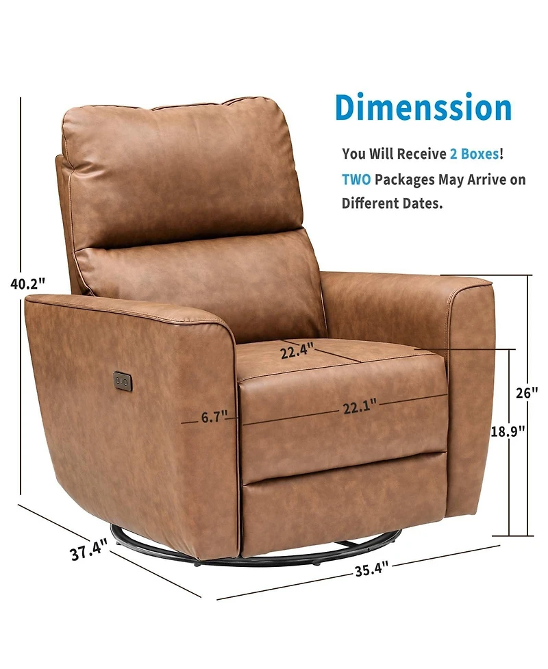 gaomon Power Recliner Swivel Rocking Glider Pu Leather Upholstered Nursery Chair