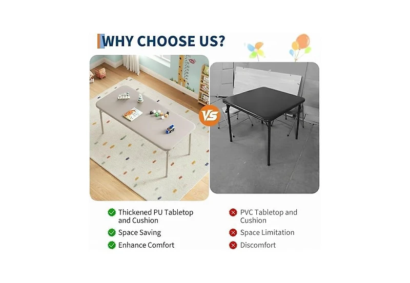 gaomon 47.24" Folding Table with Thick Pu Cushion Top, 80LBS Capacity, Space-Saving Table for Play, Study, Eating