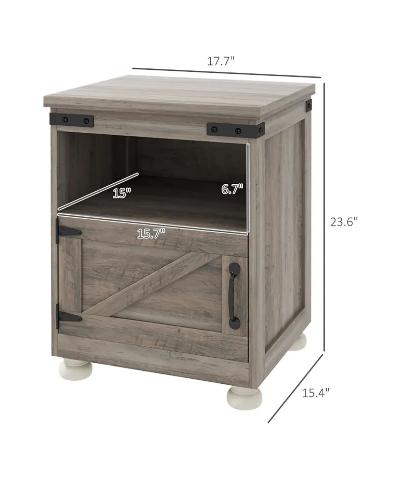 Rainsken Small Bedside Cabinet, Farmhouse Storage Nightstand with Open Shelf and Cupboard for Living Room, Bedroom,