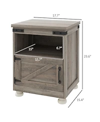 Rainsken Small Bedside Cabinet, Farmhouse Storage Nightstand with Open Shelf and Cupboard for Living Room, Bedroom,