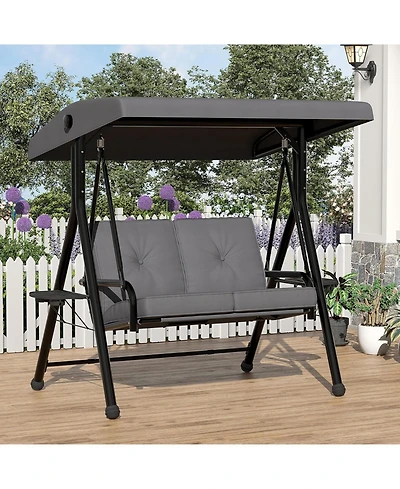 gaomon Adjustable 2-in-1 Outdoor Patio Swing Chair with Canopy, 2-Seat Porch Swing, Cup Holders, Thick Removable Cushions