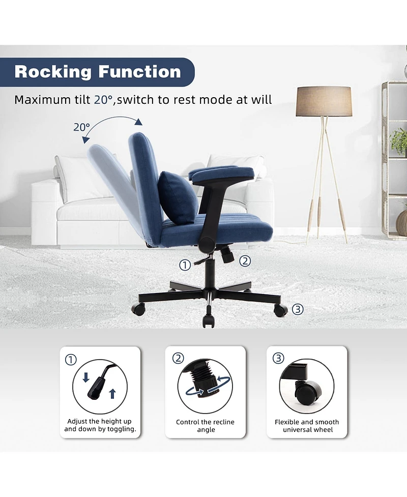 Boyel Living Velvet Criss Cross Armrest Office Chair with Wheels, Comfortable for Home Office, Reading and Vanity