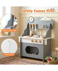 Mecale Wooden Play Kitchen Pretend Toy with Clock, Gift Set for Boys & Girls Ages 3
