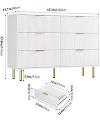 gaomon 6 Drawer Fluted Dresser 47 Inch Wide Modern Wooden Double Chest for Hallway