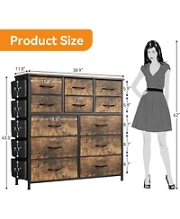 gaomon 12 Drawer Fabric Dresser with Side Pockets & Hooks Tall Storage Chest Sturdy Steel Frame, Wooden Top, Easy Pull Handles