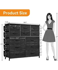 gaomon 12 Drawer Fabric Dresser with Side Pockets & Hooks Tall Storage Chest Sturdy Steel Frame, Wooden Top, Easy Pull Handles