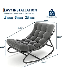 gaomon Oversized Papasan Rocking Chair, E-Coated Iron Egg-Shaped Recliner, Cushion, 450 lbs Capacity, Outdoor/Indoor, Easy Assembly