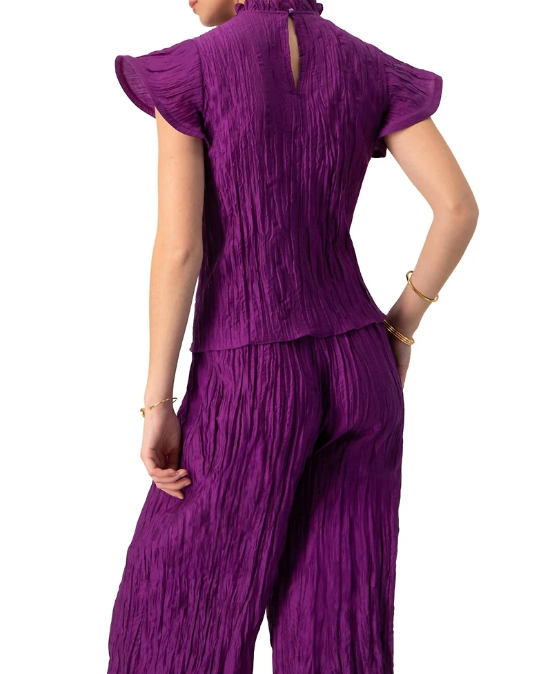 Ivonne Women's Straight Blouse with Ruffle Short Sleeves