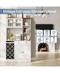 gaomon Coffee Bar Cabinet with Power Outlet & Exquisite Barn Doors, Sideboard Buffet Cabinet with Wine Bottle Rack, Storage Cabinet for Kitchen