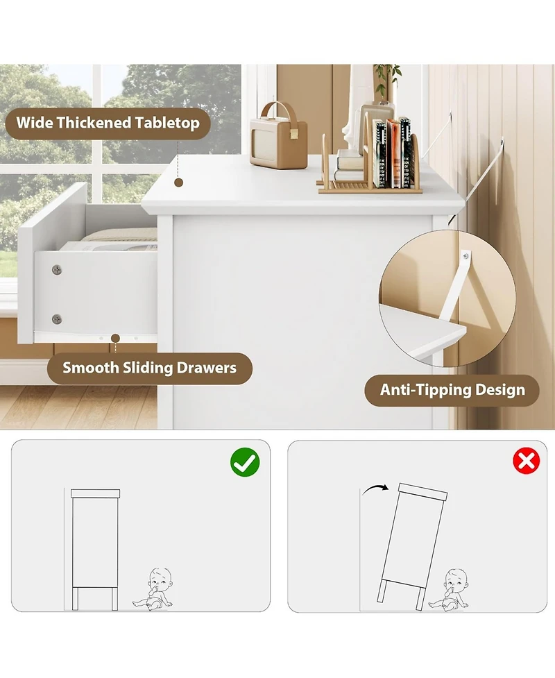 gaomon Fluted 3 Drawers Dresser Set of 2, Wide Wood Chest of Drawers, Dresser Chest of Drawers Organizer with Metal Legs and Anti-Tipping