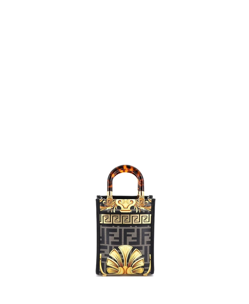 Pre-Owned Fendi Mini x Versace Fendace Convertible Sunshine Shopper Tote Printed Laminated Leather