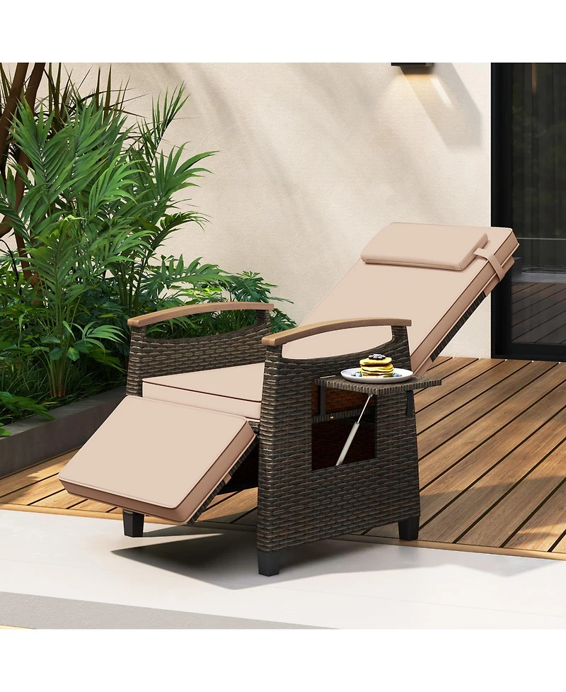 Sugift Patio Wicker Recliner Chair with Adjustable Backrest and Footrest