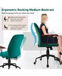 Sugift Velvet Home Office Chair with Wooden Armrests