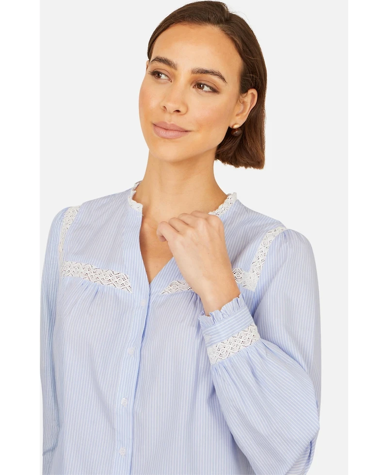 Yumi Women's Stripe Shirt With Lace Detail