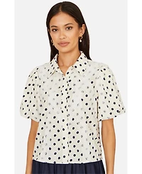 Yumi Women's Polka Dot Lace Boxy Shirt