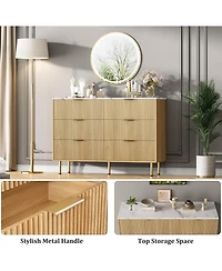 gaomon 6 Drawer Fluted Dresser 47 Inch Wide Modern Wooden Double Chest for Hallway