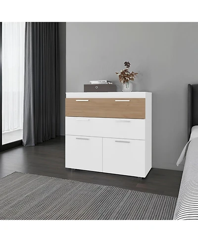 Depot E-shop Golva Dresser with Tilt-Out Drawers and Lower Cabinet Storage.