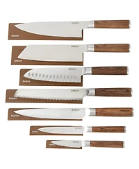 Babish 14 Piece Full Tang Forged Dark Pakka Wood Knife Set with High Carbon German Steel and Protective Sheaths.