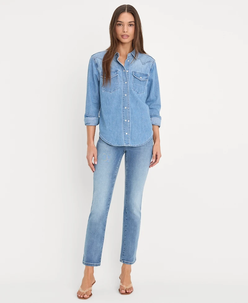 Good American Women's Slim-Fit Long-Sleeve Denim Shirt