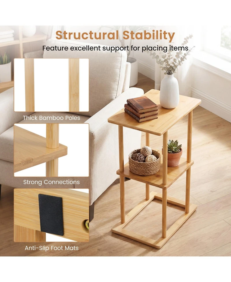 Sugift 2 Pieces Side Table with Storage Shelves and Bamboo Construction