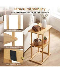 Sugift 2 Pieces Side Table with Storage Shelves and Bamboo Construction
