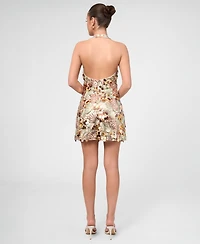 Rachel Roy Women's Sequin Mesh Halter Mini Dress