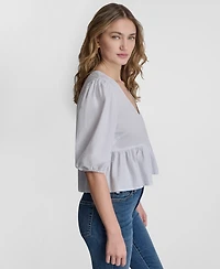 Dkny Jeans Petite Puff-Sleeve V-Neck Top