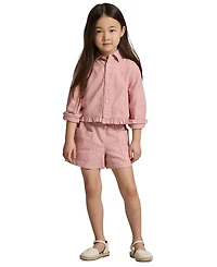Polo Ralph Lauren Girls' 2-6X Striped Point Collar Ruffled Shirt