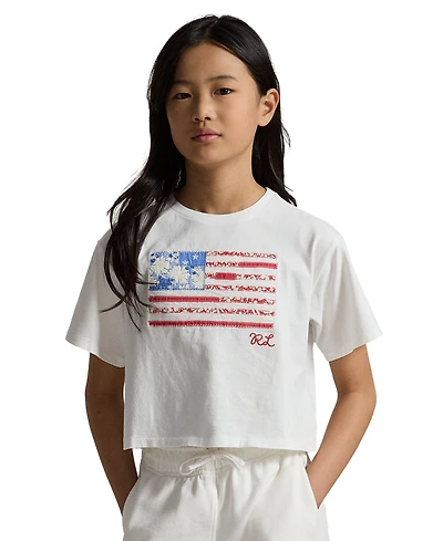 Polo Ralph Lauren Girls' 7-16 Floral Flag Crewneck Jersey Boxy T-Shirt