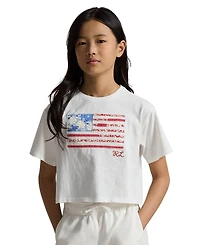 Polo Ralph Lauren Girls' 7-16 Floral Flag Crewneck Jersey Boxy T-Shirt