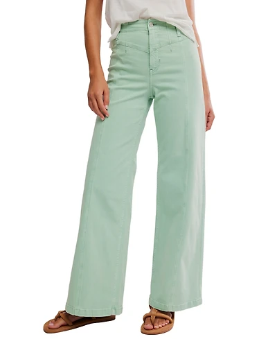 Free People Women's Libre Front-Seam Wide-Leg Jeans