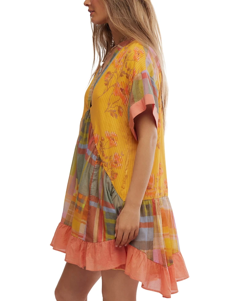 Free People Women's Agnes Printed V-Neck Cotton Oversized Dress