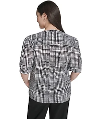 Calvin Klein Plus Printed Short-Sleeve Button-Down Blouse