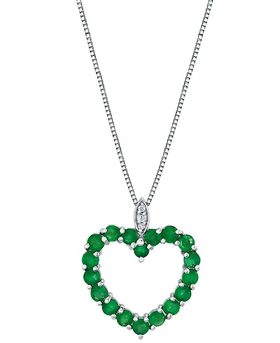 Macy's Emerald (1-3/8 ct. t.w.) & Diamond Accent Heart Pendant Necklace in Sterling Silver