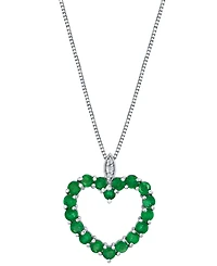 Macy's Emerald (1-3/8 ct. t.w.) & Diamond Accent Heart Pendant Necklace in Sterling Silver