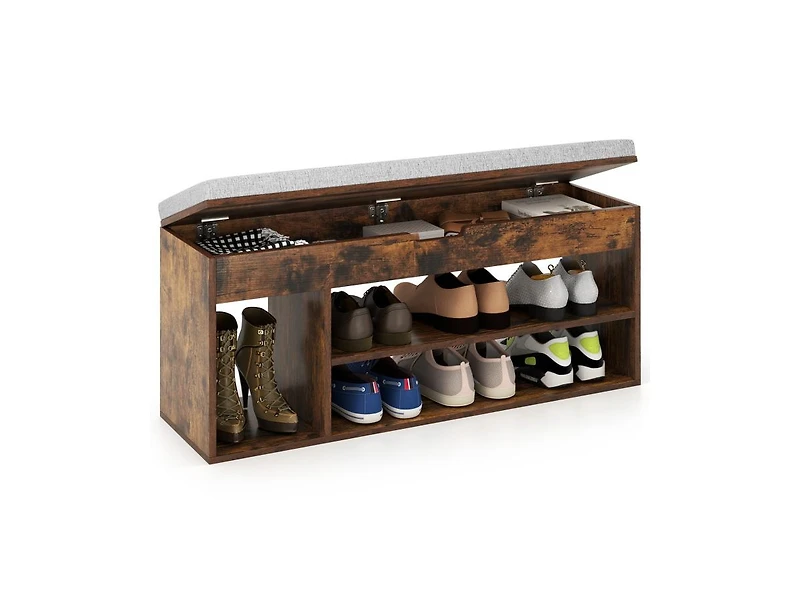 Slickblue Storage Shoe Bench with Padded Seat and 3 Open Shelves