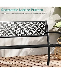 Sugift 50 Inches Outdoor Garden Bench with Geometric Lattice Backrest and Slatted Seat
