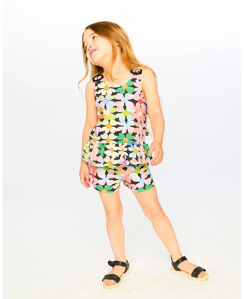 Deux par Deux Little Girls Jersey Tank Top Black Printed Flowers