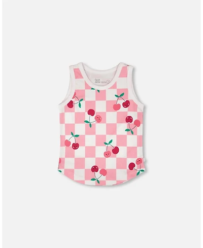 Deux par Deux Little Girls Cotton Jersey Tank Top Pink Printed Cherries