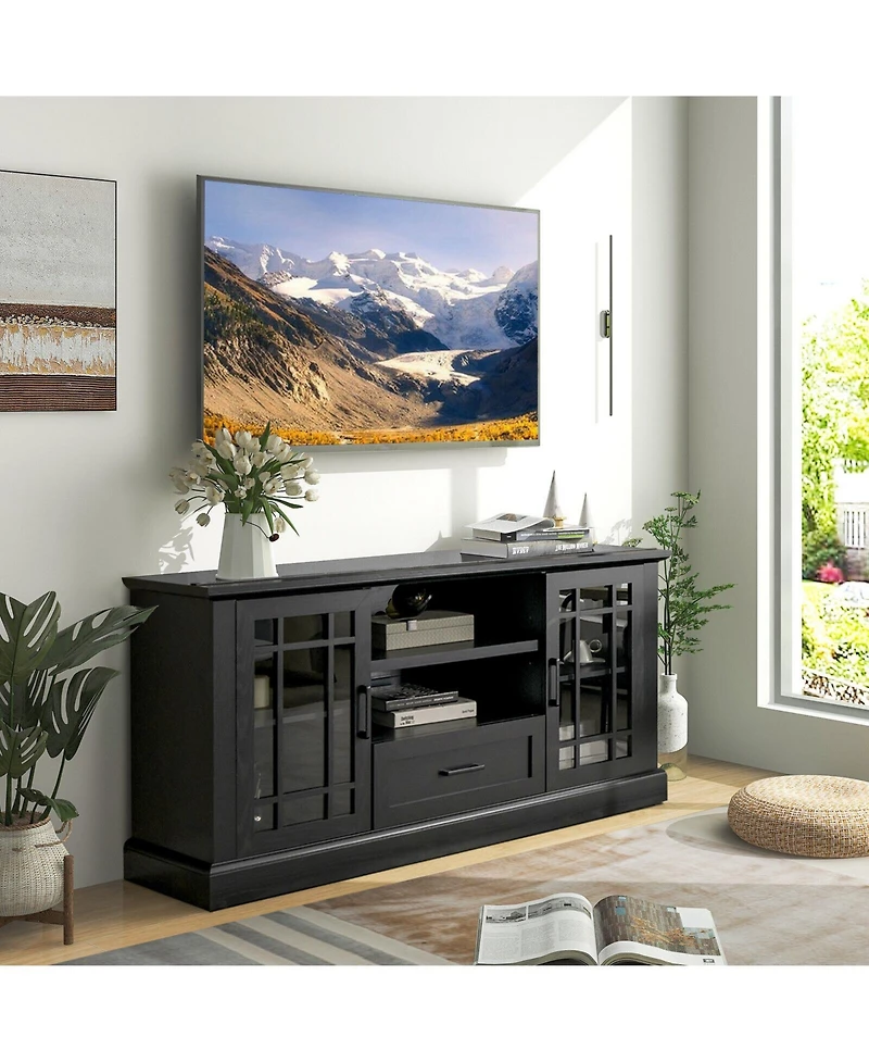 Sugift Tv Stand for TVs up to 70 in with Glass Doors and Storage