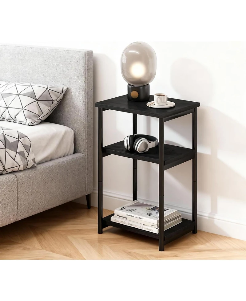 gaomon Slim Industrial 3-Tier Wood and Metal Mobile End Table with Storage Shelves